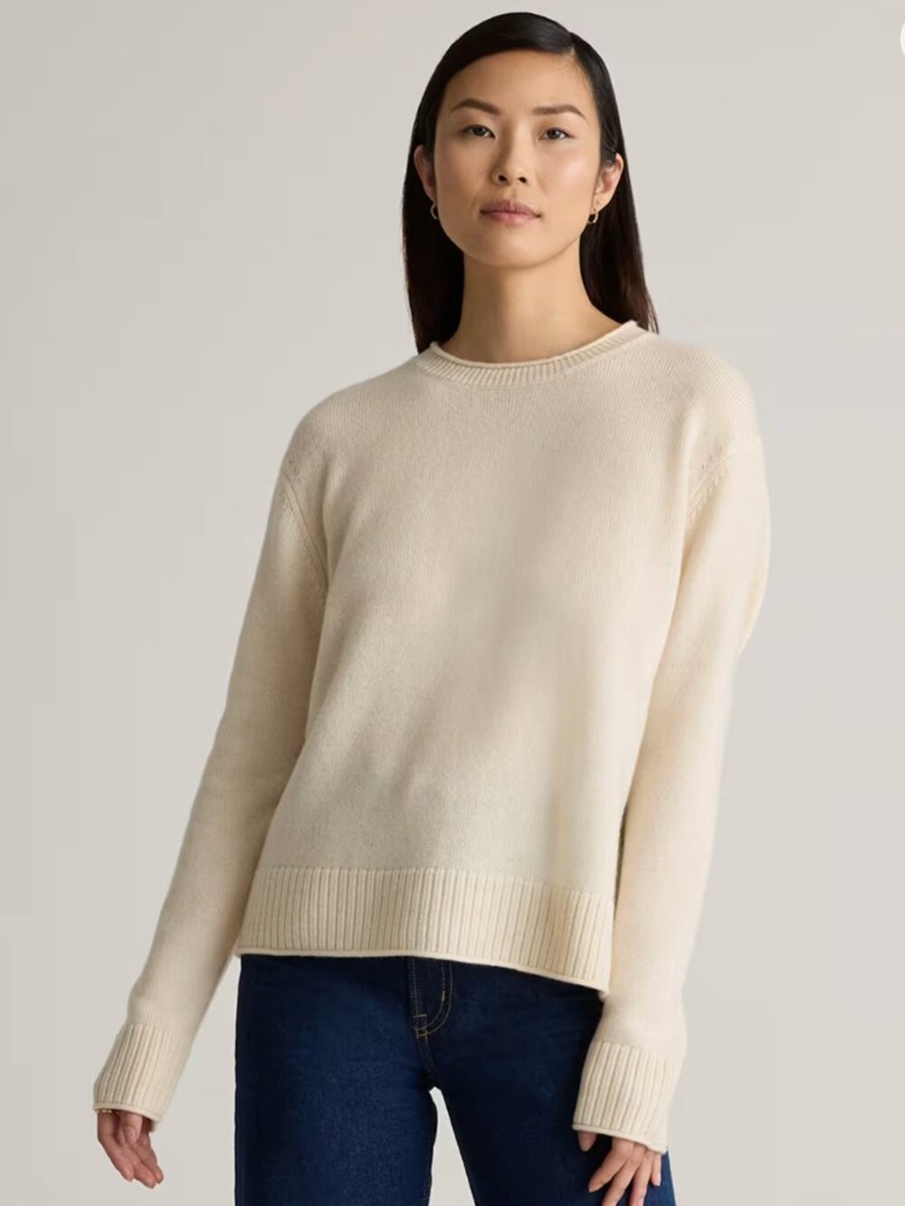 Quince Mongolian Cashmere Boxy Crewneck Sweater Ivory Large